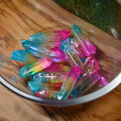 Aura Bergkristall Spitze, verschiedene Farben