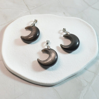 Silber-Obsidian Mond Anhänger