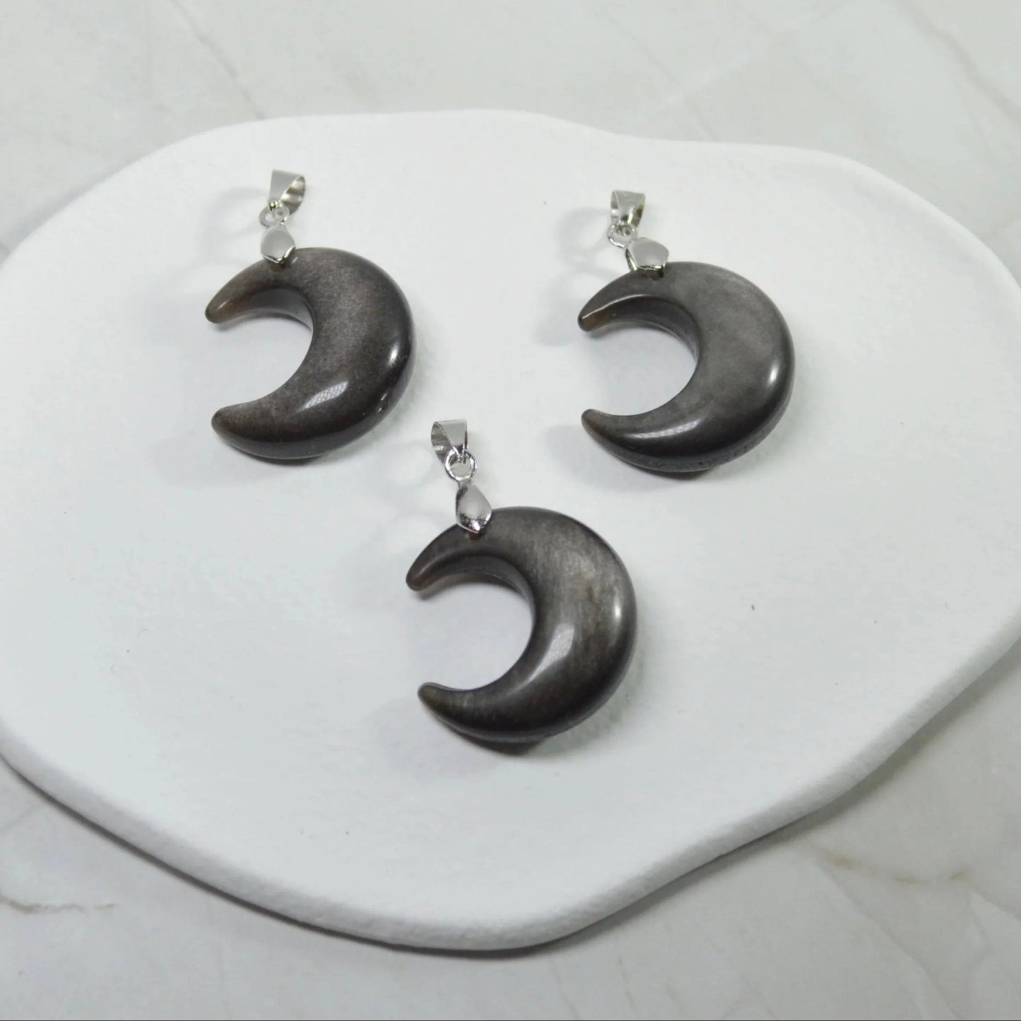 Silber-Obsidian Mond Anhänger