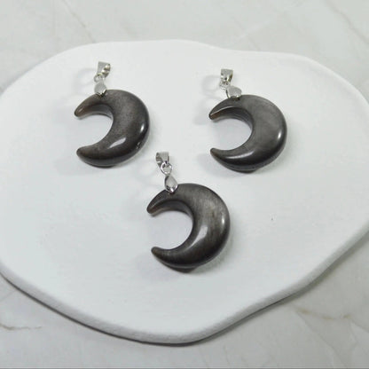 Silber-Obsidian Mond Anhänger