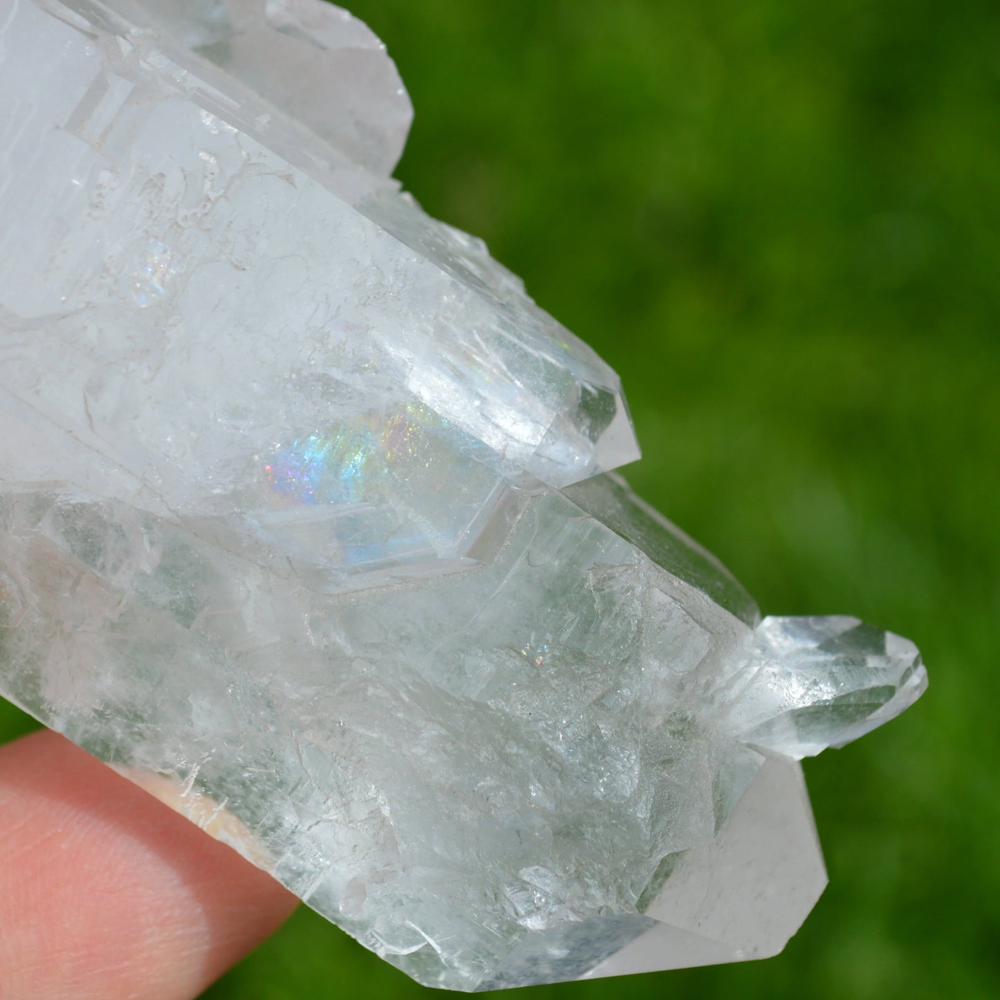 Bergkristall Doppelender Gruppe mit Regenbögen