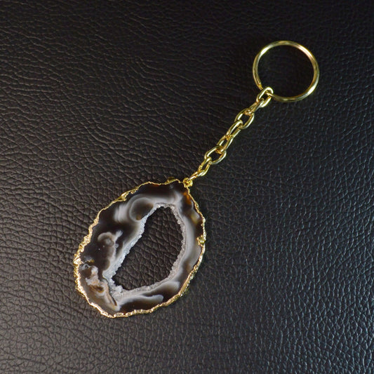 Achat Geode Glücksgeode Schlüsselanhänger in Gold – natürliches Unikat.