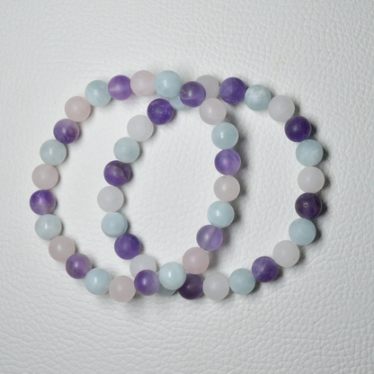 Amethyst-Rosenquarz-Aquamarin Armband (Matt) - 8mm