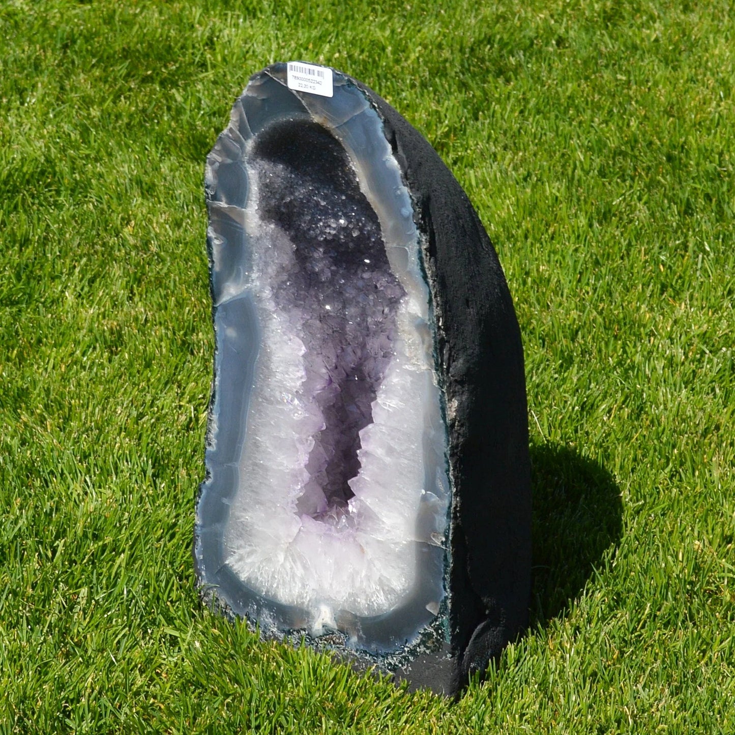 Seitenansicht der Amethyst Druse mit Achat-Rand von Natural Crystals – intensives Lila, Naturstein-Unikat.