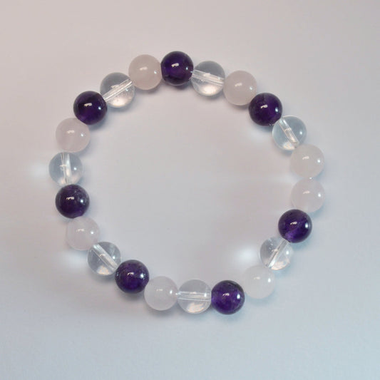 Amethyst-Rosenquarz-Bergkristall Armband - 8mm