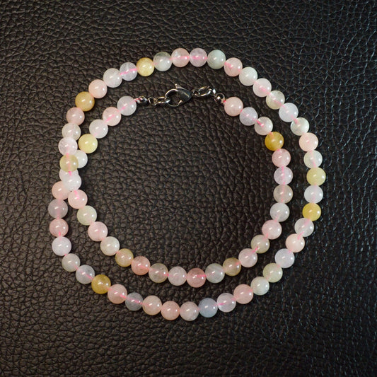Beryll Halskette mit Aquamarin, Morganit und Heliodor aus 6 mm Naturstein-Perlen, 45 cm lang – hochwertiger Edelsteinschmuck.