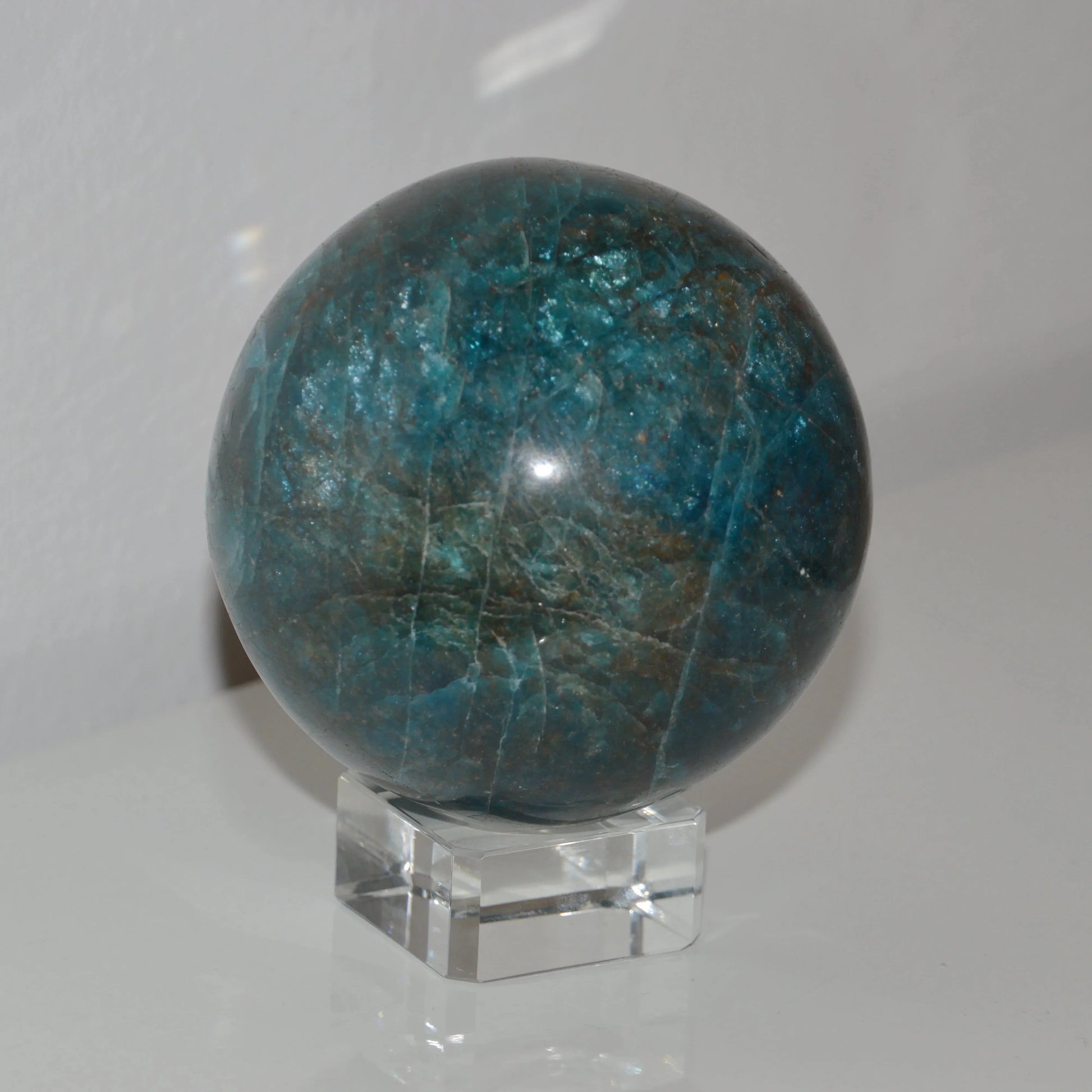 Dunkle Apatit Kugel in verschiedenen Größen, ideal für Sammler.