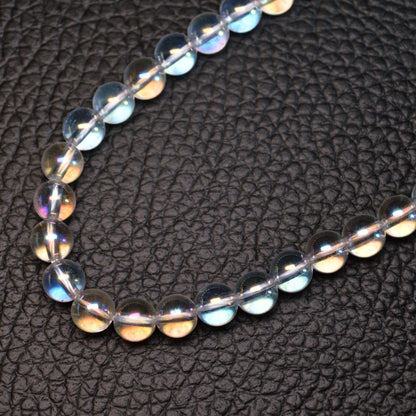 Echte Angel Aura Bergkristall Kette mit klaren Kristallperlen – 45 cm Edelstein Halskette. Nahansicht.