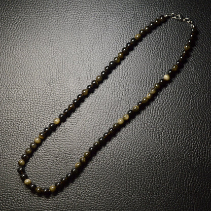 Gold-Obsidian Perlenkette aus 6mm Naturstein – Kristallschmuck mit Metallverschluss. Gesamtansicht.