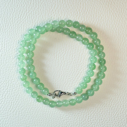 Grüner Aventurin Halskette aus 6mm Natursteinperlen, 45 cm lang, mit Metallverschluss – Edelsteinschmuck.