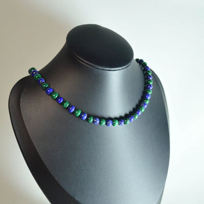 Handgemachte Lapislazuli Malachit Halskette mit  Kristallperlen – hochwertiger Naturstein-Schmuck.