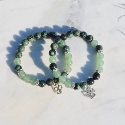 Grüner Aventurin-Kambaba Jaspis "Kleeblatt" Armband - 8mm