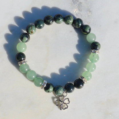 Grüner Aventurin-Kambaba Jaspis "Kleeblatt" Armband - 8mm