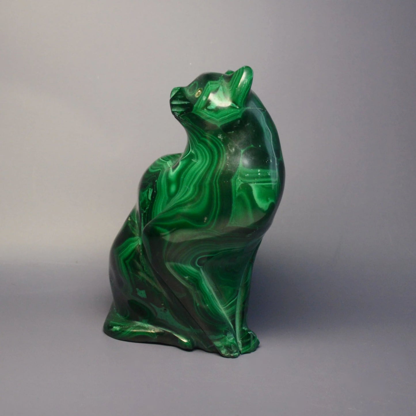 Malachit-Katze, detailreich handgeschnitzt, Naturstein.