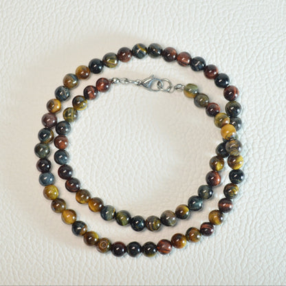 Elegante mehrfarbiges Tigerauge Kette mit 6mm Kristallperlen – perfekt als Geschenk oder für den Alltag.