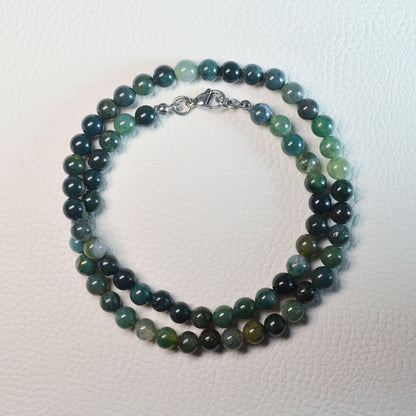 Moosachat Halskette aus 6mm Natursteinperlen, 45 cm lang, mit Metallverschluss – Edelsteinschmuck.