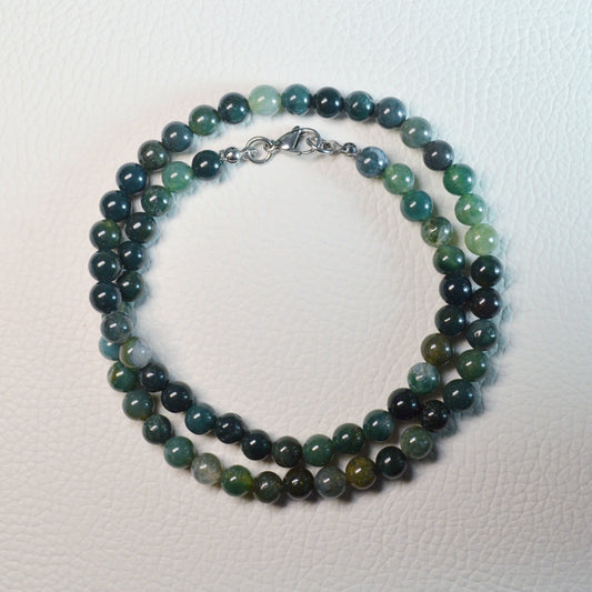 Moosachat Halskette aus 6mm Natursteinperlen, 45 cm lang, mit Metallverschluss – Edelsteinschmuck.