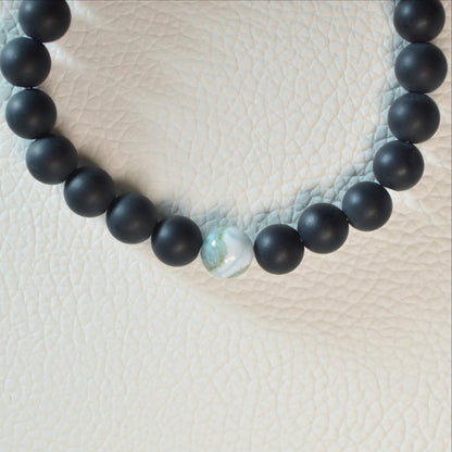 Onyx mit Larimar Armband (Matt) - 8mm