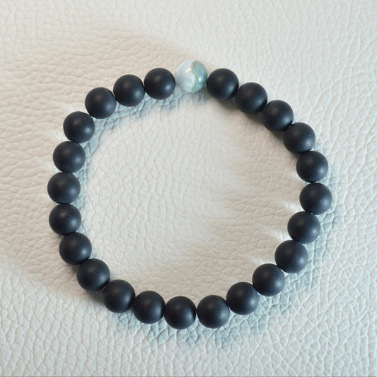 Onyx mit Larimar Armband (Matt) - 8mm