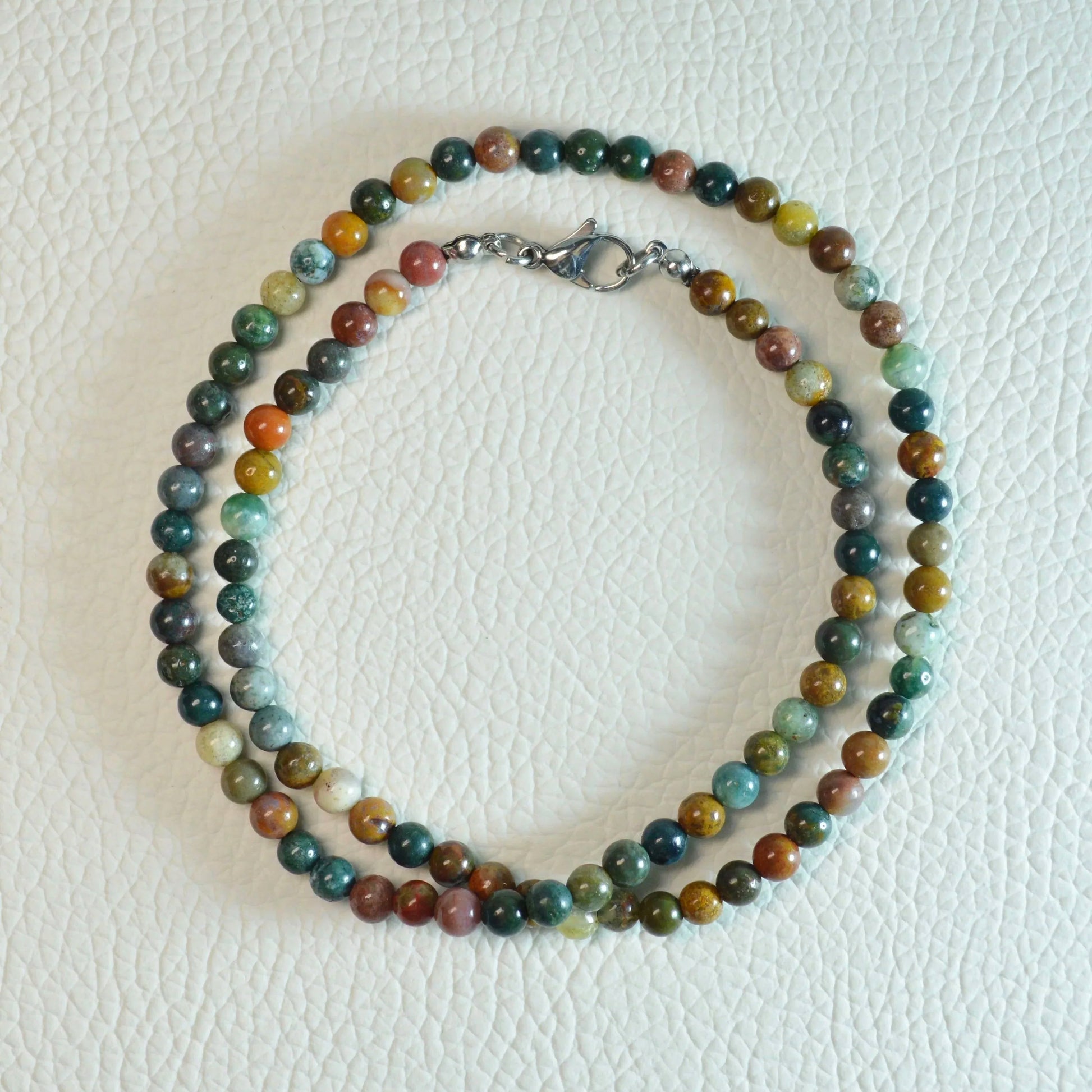 Elegante Ozean Jaspis Kette mit 4mm Kristallperlen – perfekt als Geschenk oder für den Alltag.