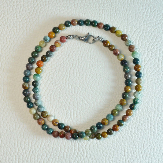 Elegante Ozean Jaspis Kette mit 4mm Kristallperlen – perfekt als Geschenk oder für den Alltag.
