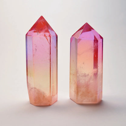 Pink-Gelber Aura Bergkristall Turm
