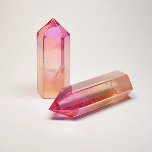 Pink-Gelber Aura Bergkristall Turm