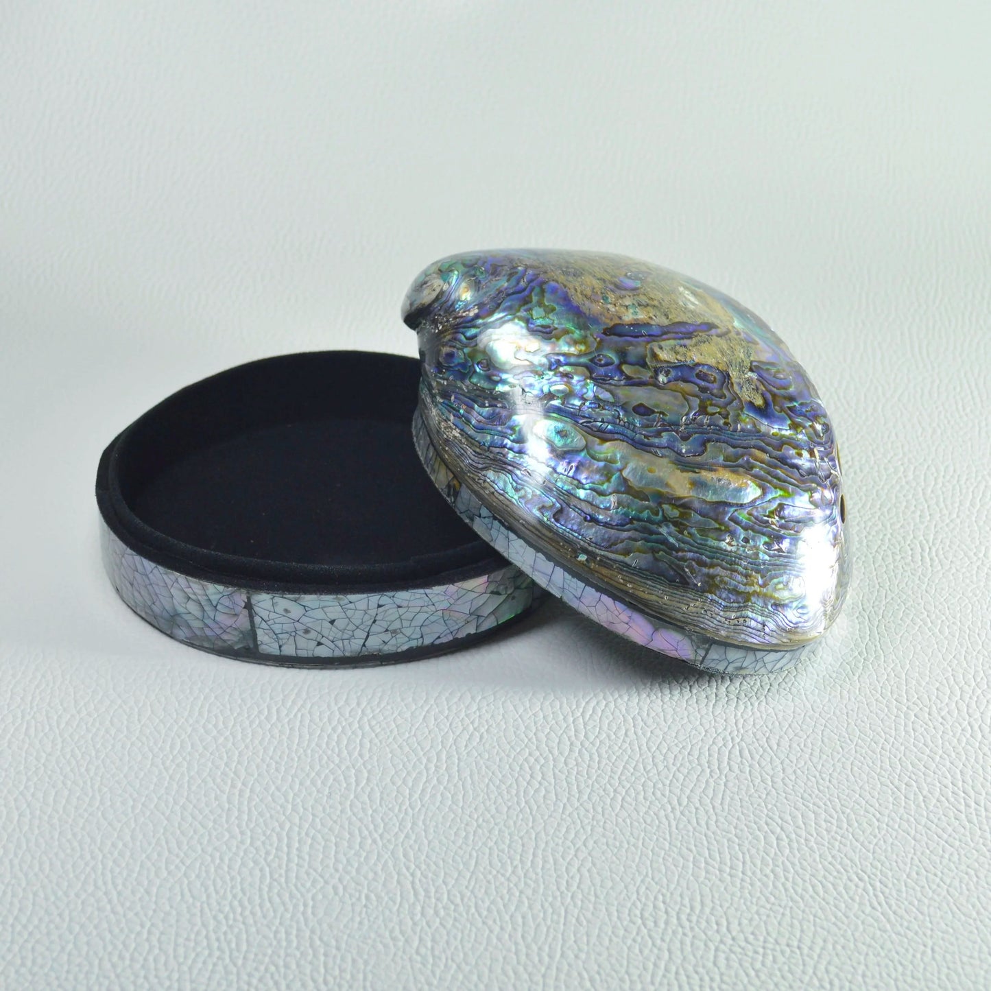 Regenbogen Abalone Schmuckschatulle mit Perlmutt, handgefertigt aus Paua-Muschel (Haliotis iris).