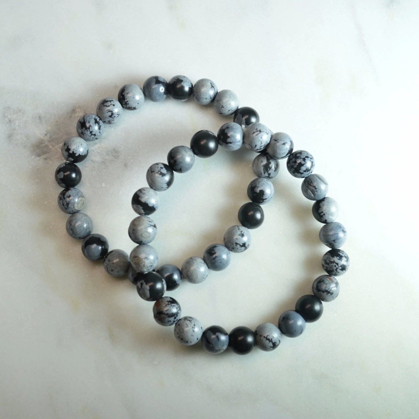 Schneeflocken-Obsidian Armband - 8mm