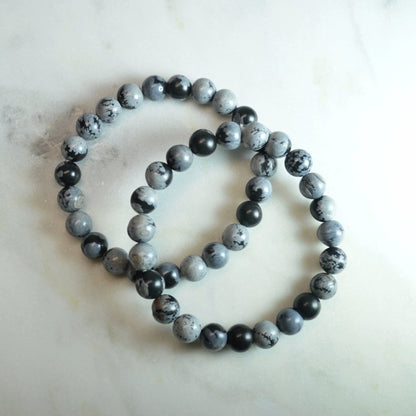 Schneeflocken-Obsidian Armband - 8mm