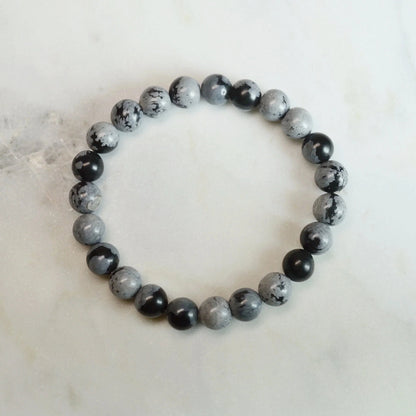 Schneeflocken-Obsidian Armband - 8mm