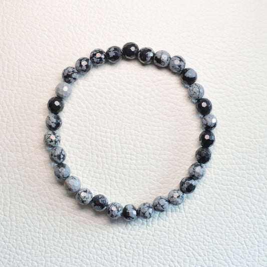 Schneeflocken-Obsidian Armband (facettiert) - 6mm