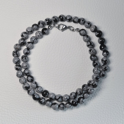 Schneeflocken-Obsidian Halskette 45cm - 4mm, 6mm