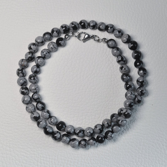 Schneeflocken-Obsidian Halskette 45cm - 4mm, 6mm