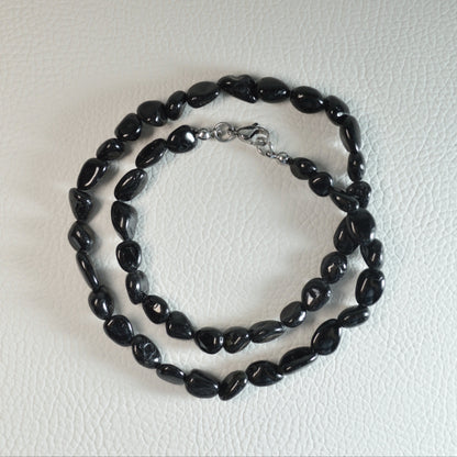 Schörl-Turmalin Nugget Halskette 45cm