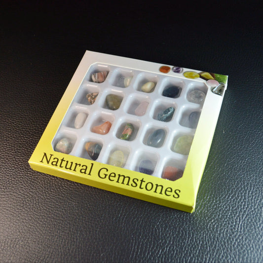 Trommelstein Starterbox mit 20 kleinen Edelsteinen – Kristall Entdeckerbox.