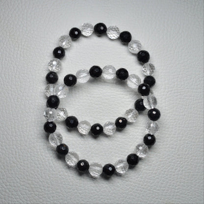 Schörl-Turmalin-Bergkristall Armband (facettiert) - 8mm