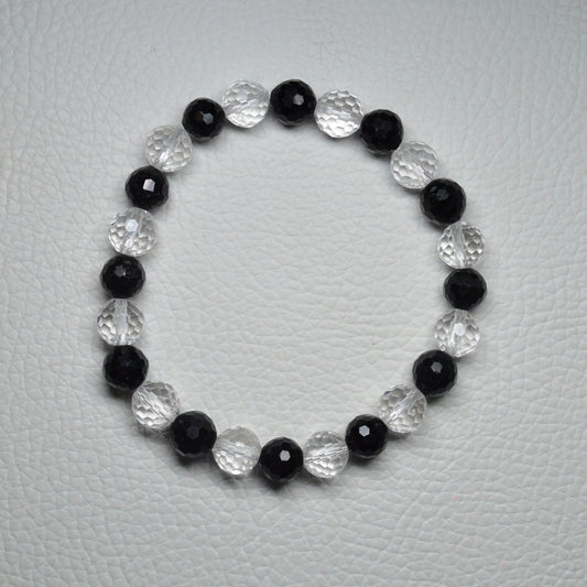 Schörl-Turmalin-Bergkristall Armband (facettiert) - 8mm