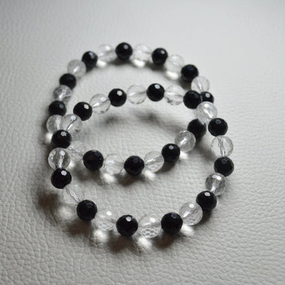 Schörl-Turmalin-Bergkristall Armband (facettiert) - 8mm