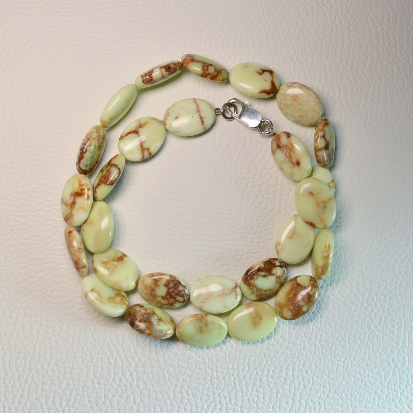 Zitronen Chrysopras Halskette aus Naturstein Bohnen - 50 cm lang, mit 925 Sterlingsilberverschluss – Edelsteinschmuck.
